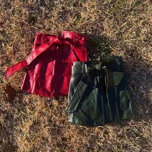 Set of 2 girls Red and Green Faux Leather Mini Skirts